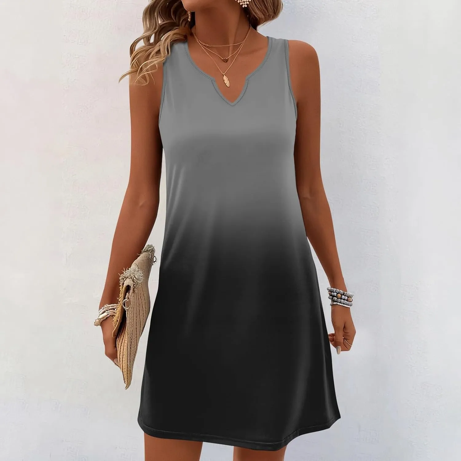 HXHYQKP Sun Dresses for Women 2025 Vacation Summer Casual Sleeveless Tank Dress Beach Cover Ups Trendy Midi Sundress