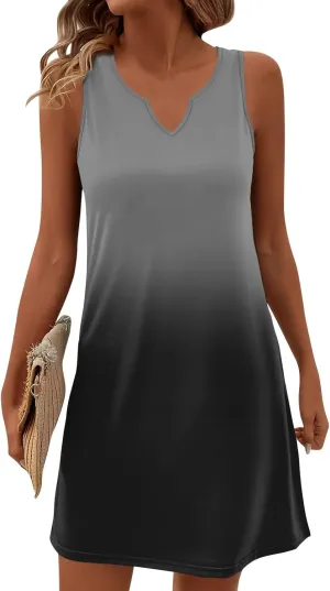 HXHYQKP Sun Dresses for Women 2025 Vacation Summer Casual Sleeveless Tank Dress Beach Cover Ups Trendy Midi Sundress