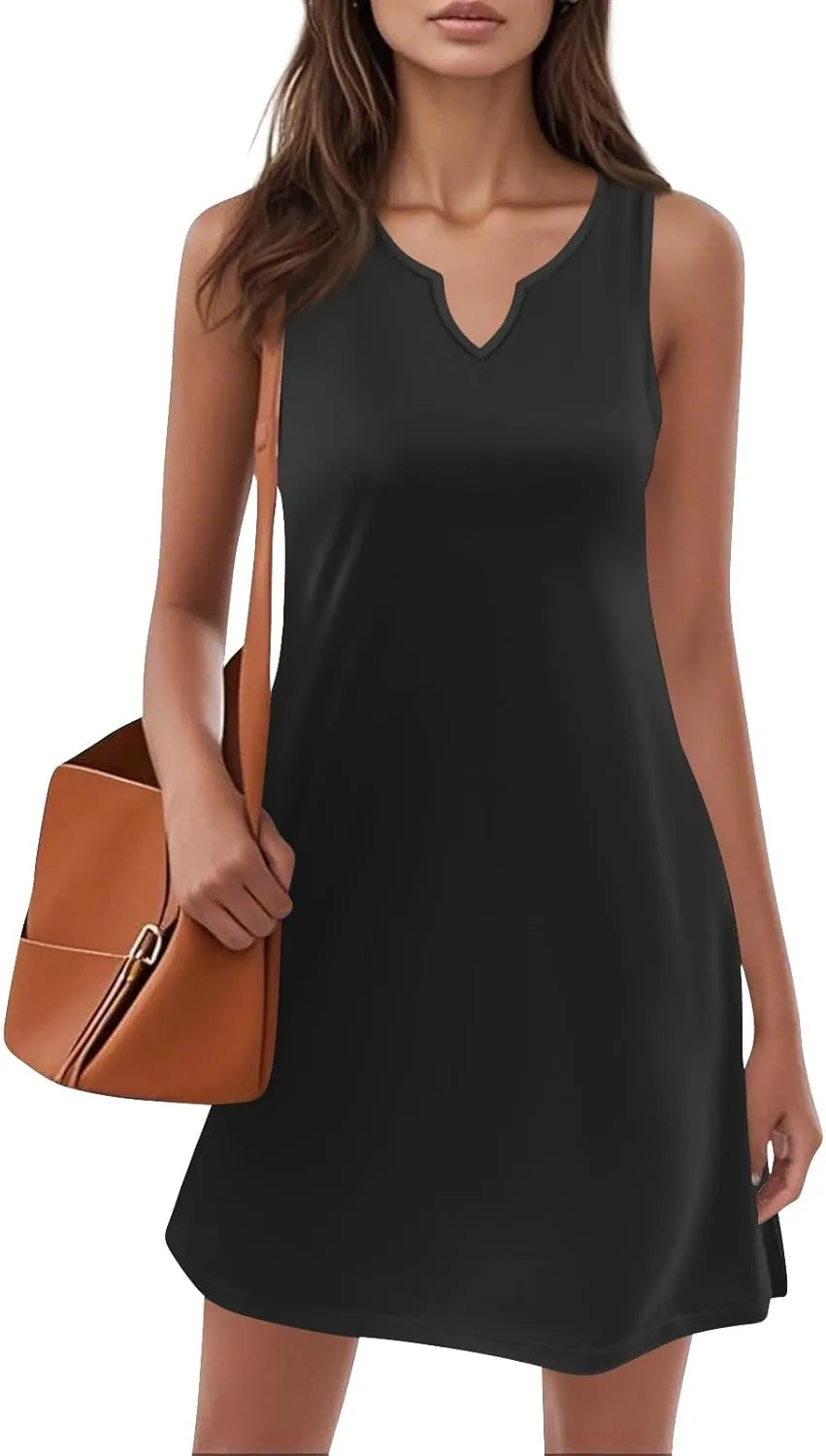 HXHYQKP Sun Dresses for Women 2025 Vacation Summer Casual Sleeveless Tank Dress Beach Cover Ups Trendy Midi Sundress
