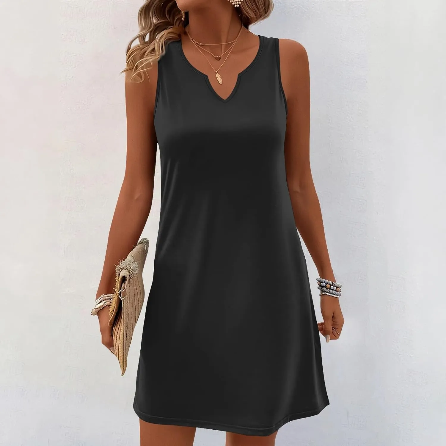 HXHYQKP Sun Dresses for Women 2025 Vacation Summer Casual Sleeveless Tank Dress Beach Cover Ups Trendy Midi Sundress