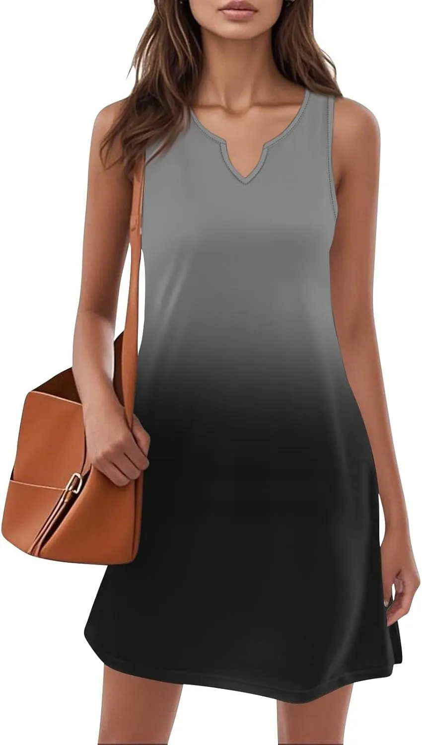 HXHYQKP Sun Dresses for Women 2025 Vacation Summer Casual Sleeveless Tank Dress Beach Cover Ups Trendy Midi Sundress
