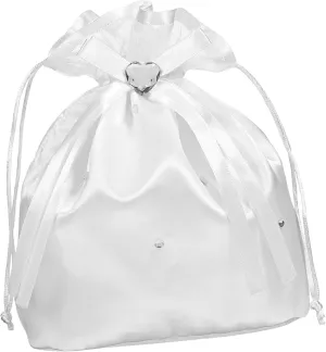 IMIKEYA White Satin Drawstring Clutch Purse Money Bag with Bow for Weddings - First Communion &, White