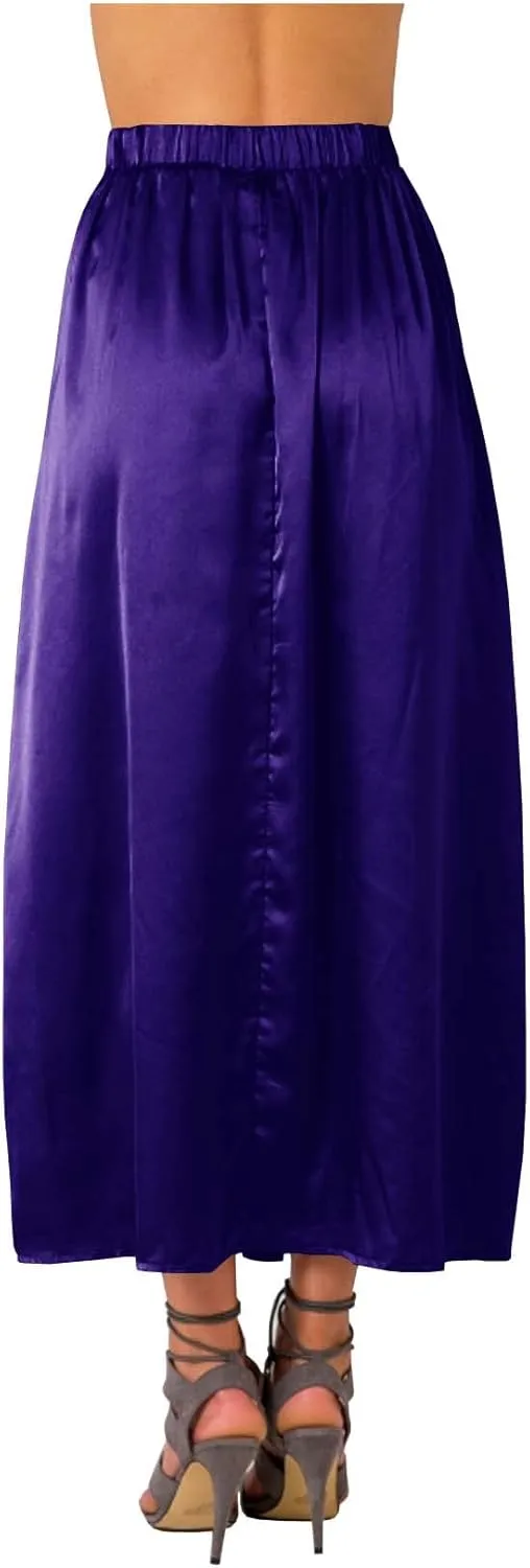 Indian Trendy Women's Casual Slit Asymmetrical Pleated Elastic High Waist Maxi Satin Midi Skirt Draped