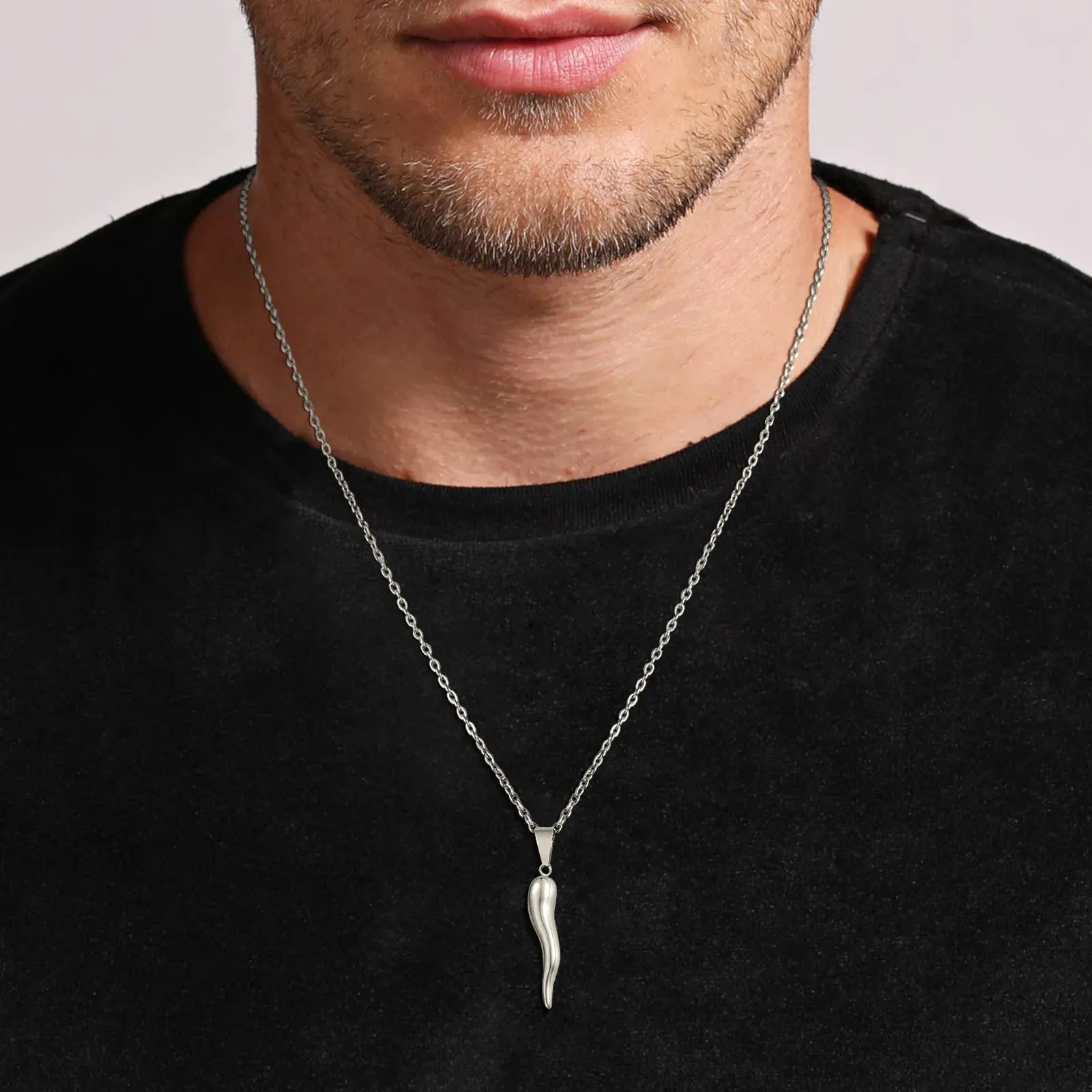 ITALIAN HORN Necklace , Stainless Steel Italian Cornicello Charm Pendant Necklaces