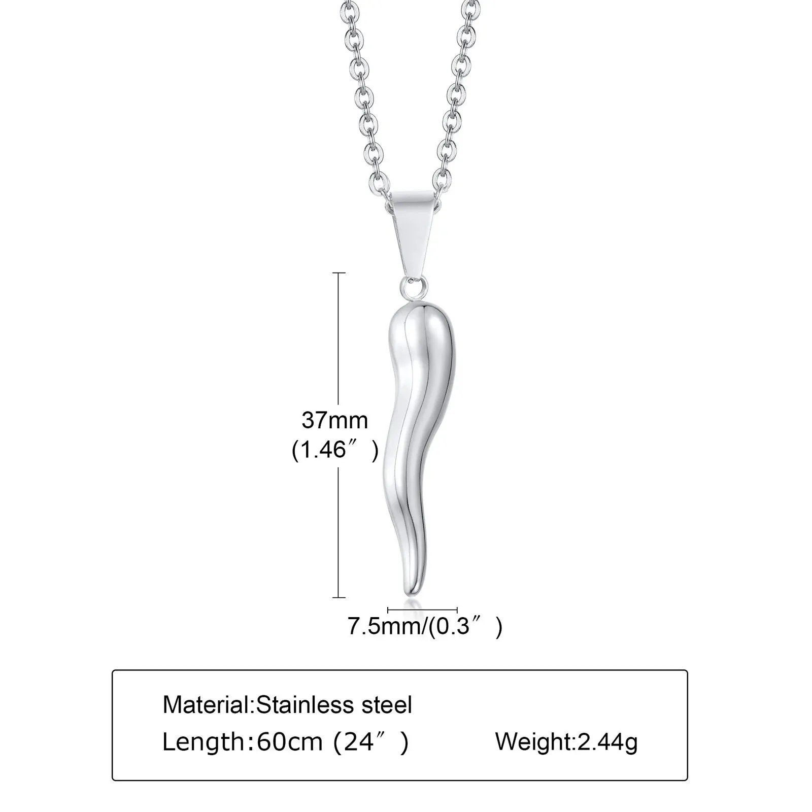 ITALIAN HORN Necklace , Stainless Steel Italian Cornicello Charm Pendant Necklaces