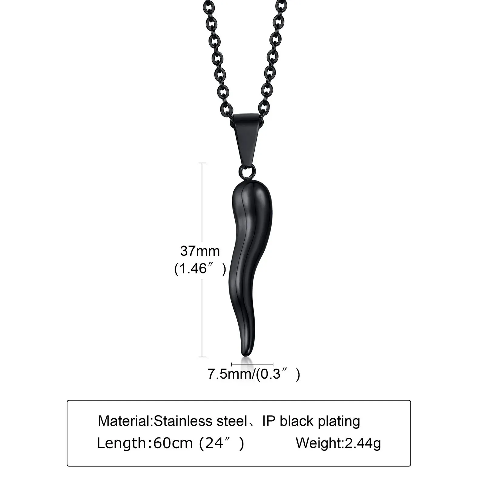 ITALIAN HORN Necklace , Stainless Steel Italian Cornicello Charm Pendant Necklaces
