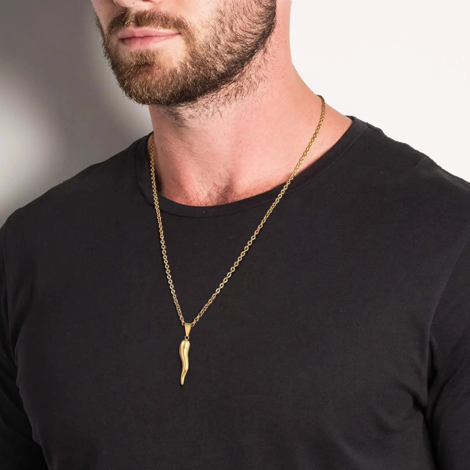 ITALIAN HORN Necklace , Stainless Steel Italian Cornicello Charm Pendant Necklaces