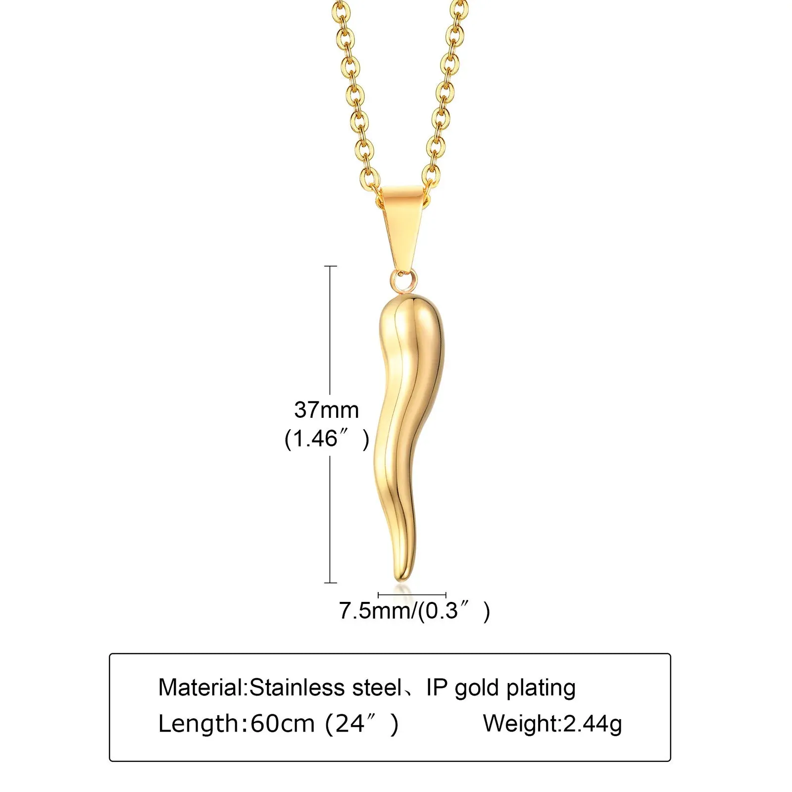 ITALIAN HORN Necklace , Stainless Steel Italian Cornicello Charm Pendant Necklaces
