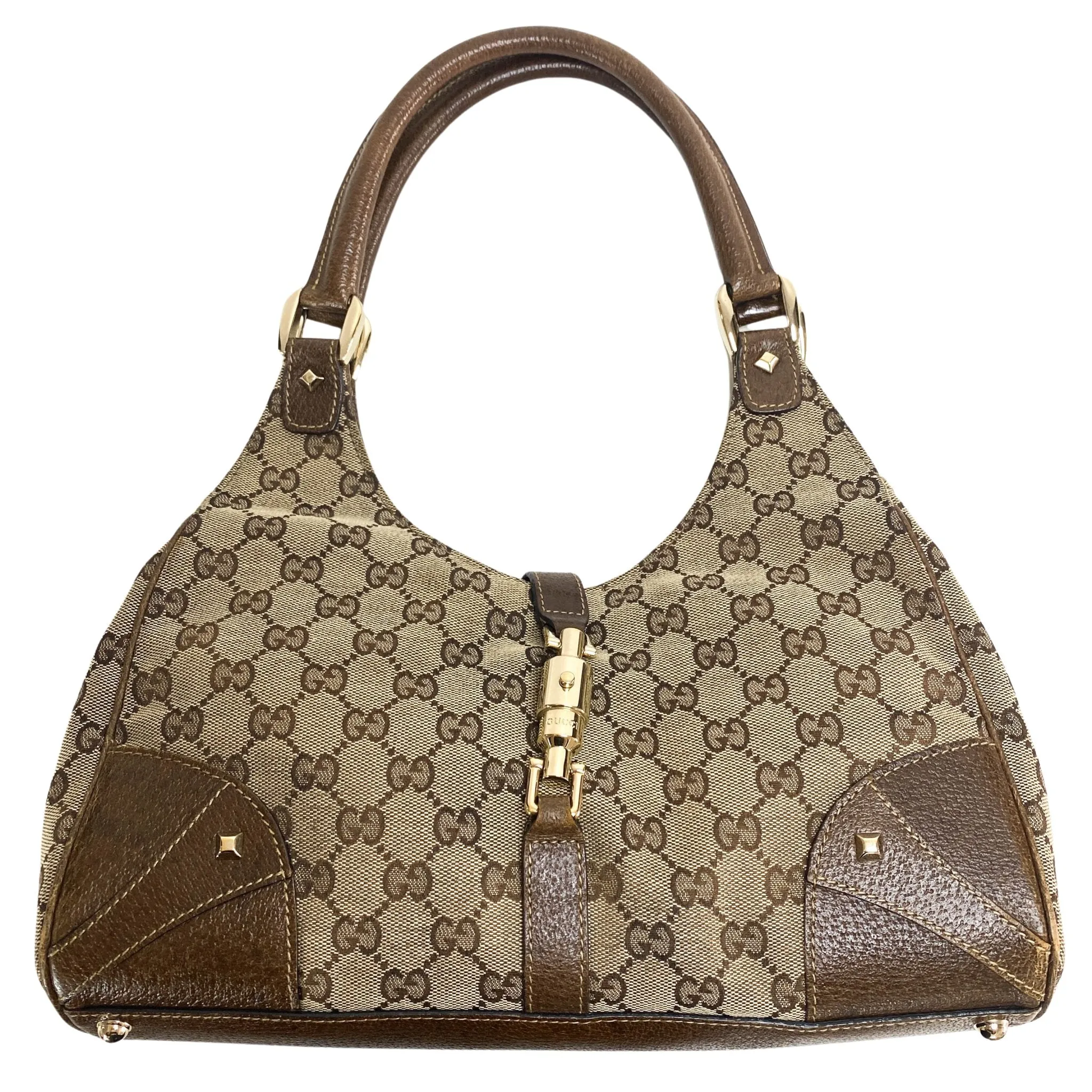 Jackie O Hobo Nailhead GG Canvas Shoulder Bag