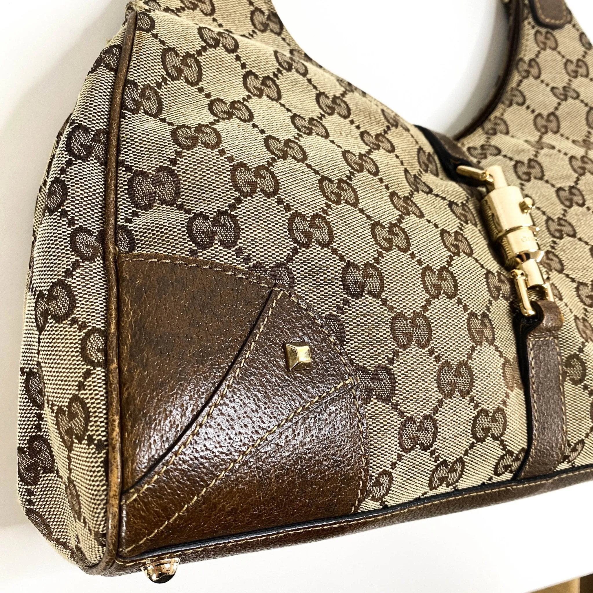 Jackie O Hobo Nailhead GG Canvas Shoulder Bag