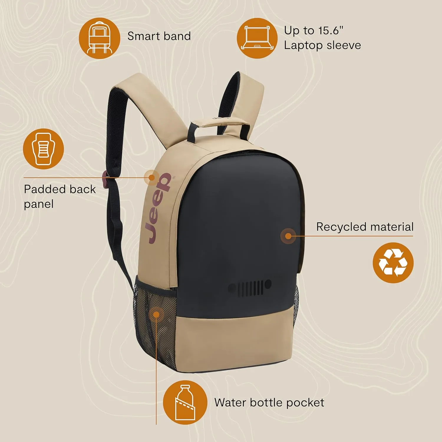 Jeep JS012C Travel Backpack, Light Blue, 15.6" Laptop