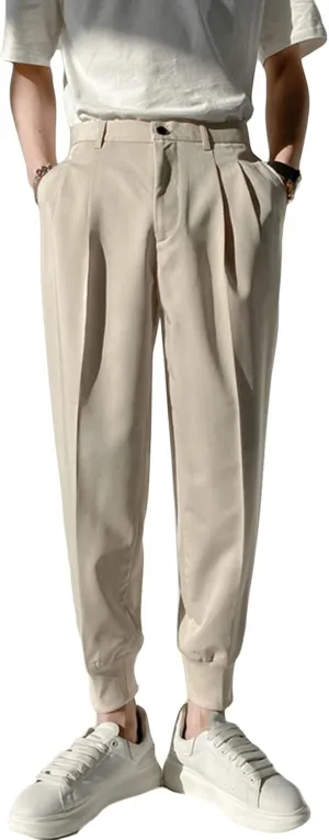 JEShifangjiusu Men's Slim Fit Dress Pant Lightweight Chino Flat Front Straight Fit Pant Pants Winter Trousers Outdoor Pants (33,Light Yellow), Light Yellow, 33