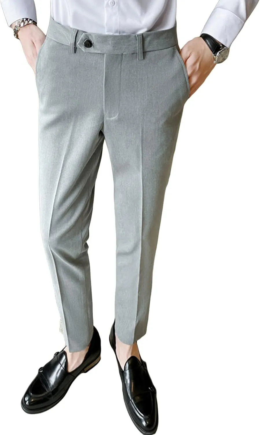 JEShifangjiusu Men's Slim Tapered Stretchy Casual Pants Skinny Dress Pants Regular Fit Business Fashion Pencil Chinos Pants (33,Light Grey), Light Grey, 33