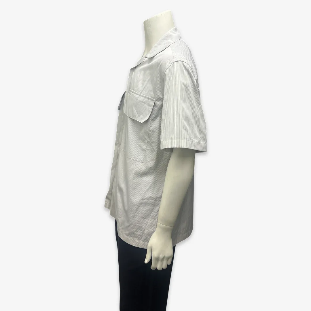 Jil Sander Men's White and Blue Striped Short-Sleeved Shirt