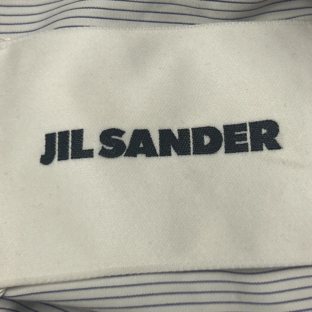 Jil Sander Men's White and Blue Striped Short-Sleeved Shirt