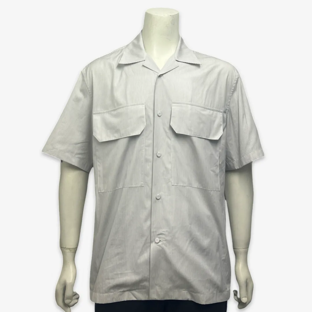 Jil Sander Men's White and Blue Striped Short-Sleeved Shirt