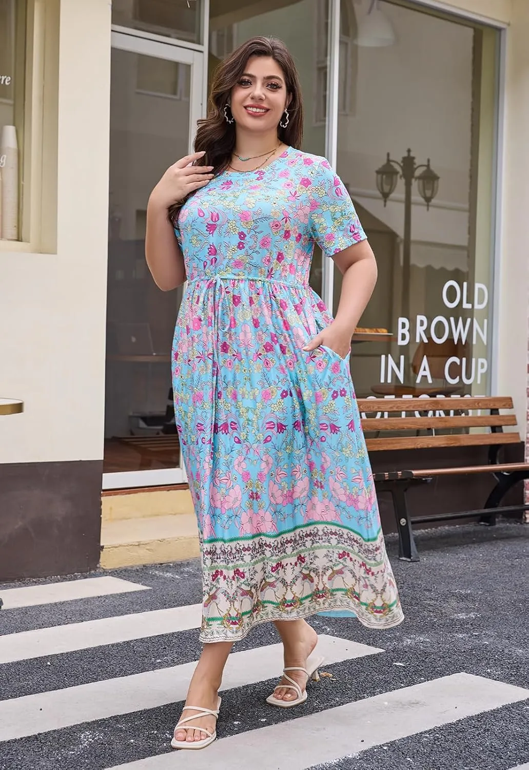 Keluummi Plus Size Summer Maxi Dresses for Curvy Women, Casual Floral Long Wedding Guest Sundress with Pockets