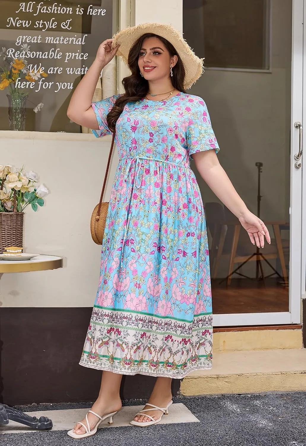 Keluummi Plus Size Summer Maxi Dresses for Curvy Women, Casual Floral Long Wedding Guest Sundress with Pockets