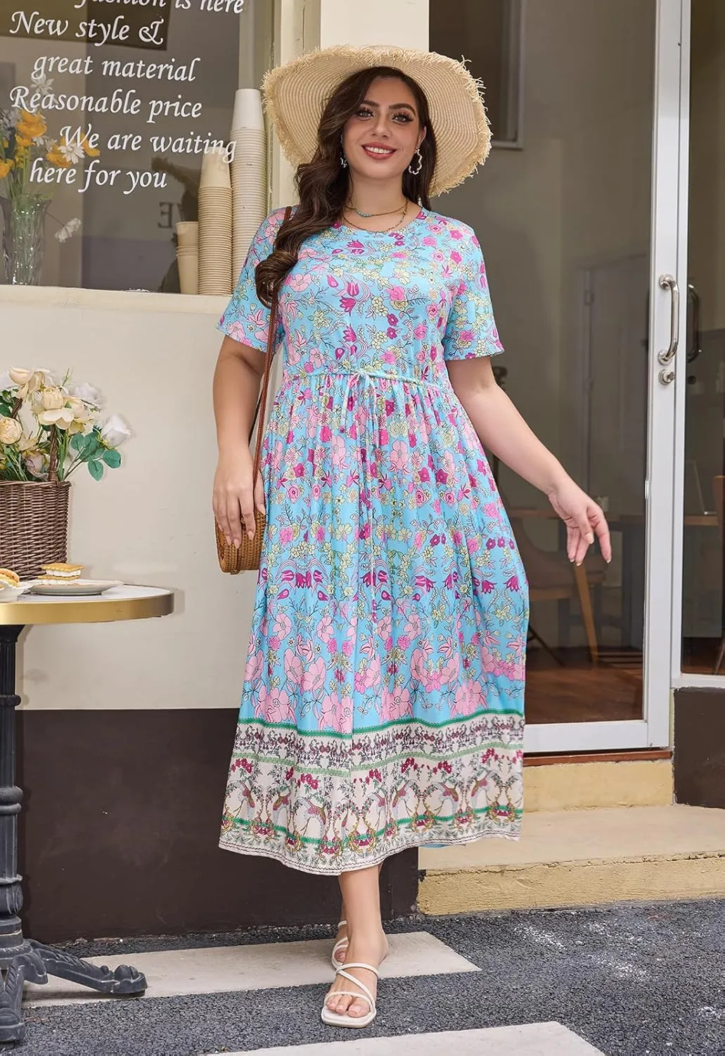 Keluummi Plus Size Summer Maxi Dresses for Curvy Women, Casual Floral Long Wedding Guest Sundress with Pockets