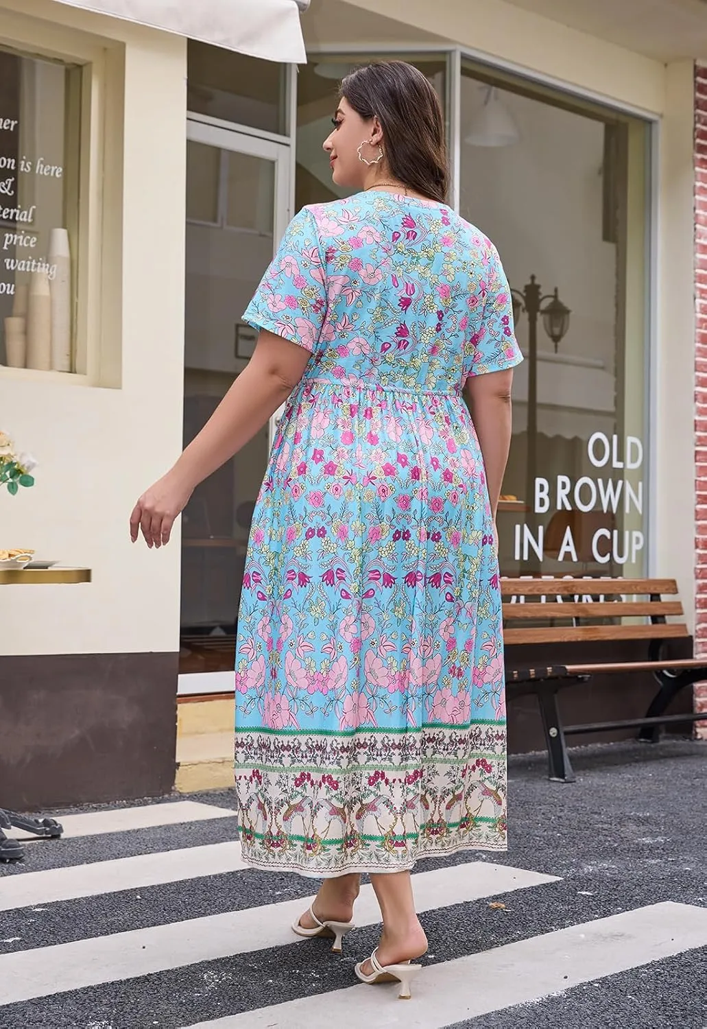 Keluummi Plus Size Summer Maxi Dresses for Curvy Women, Casual Floral Long Wedding Guest Sundress with Pockets