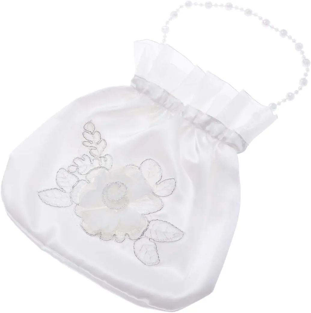 KESYOO Bridal Flower Bag Satin Pearl Decor Bridesmaid Dolly Handbag Wedding Day Accessory