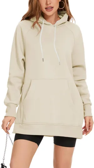 KuaCua Women's Oversized Hoodies,Casual Cozy Pullover Sweatshirt With Drawstring Long Sleeve With Pockets Outfits Y2k Clothes Beige