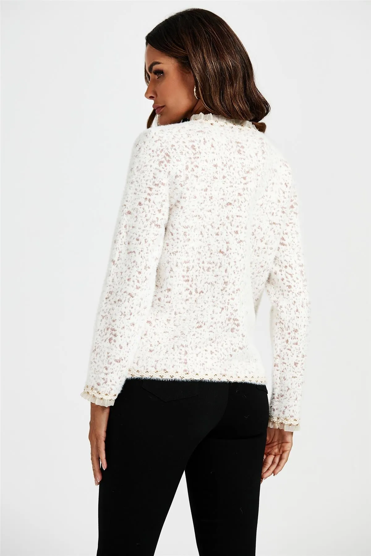 Lace Trim Boucle Jacket In Cream
