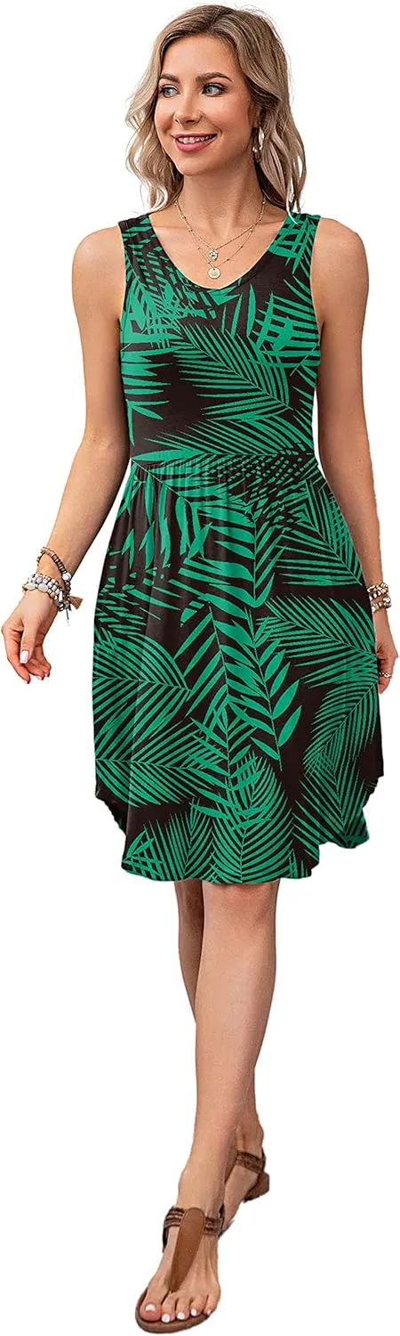 Ladlop Summer Dresses for Women 2024 Sleeveless Casual Beach Sundresses T Shirt Dress with Pockets