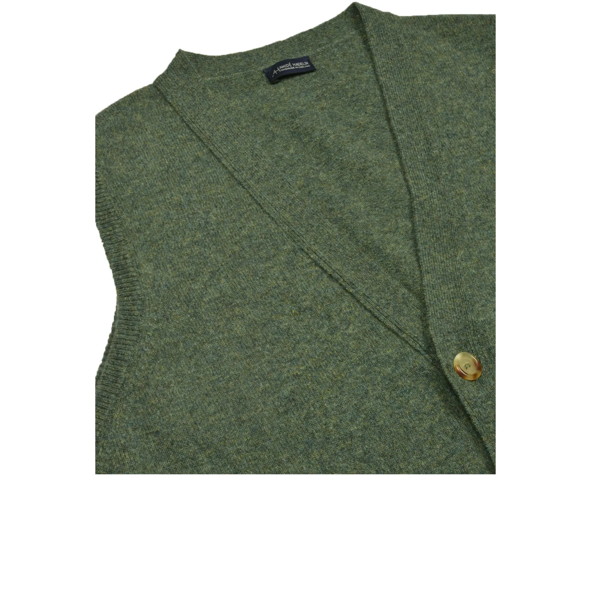 Lambswool short sleeveless cardigan - blue-green