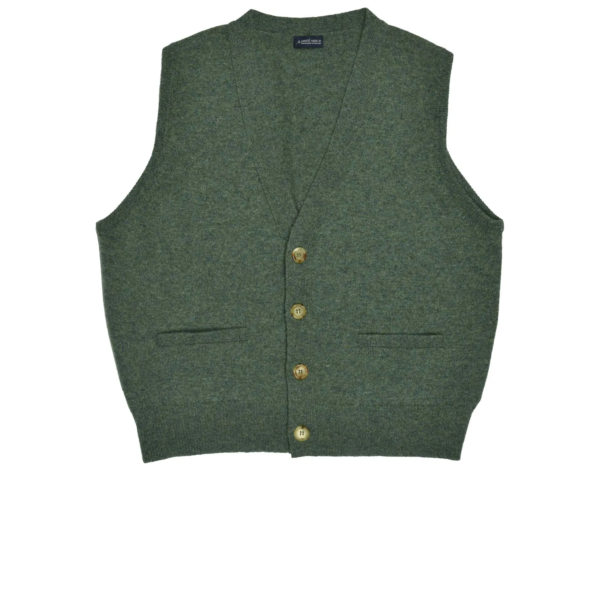 Lambswool short sleeveless cardigan - blue-green