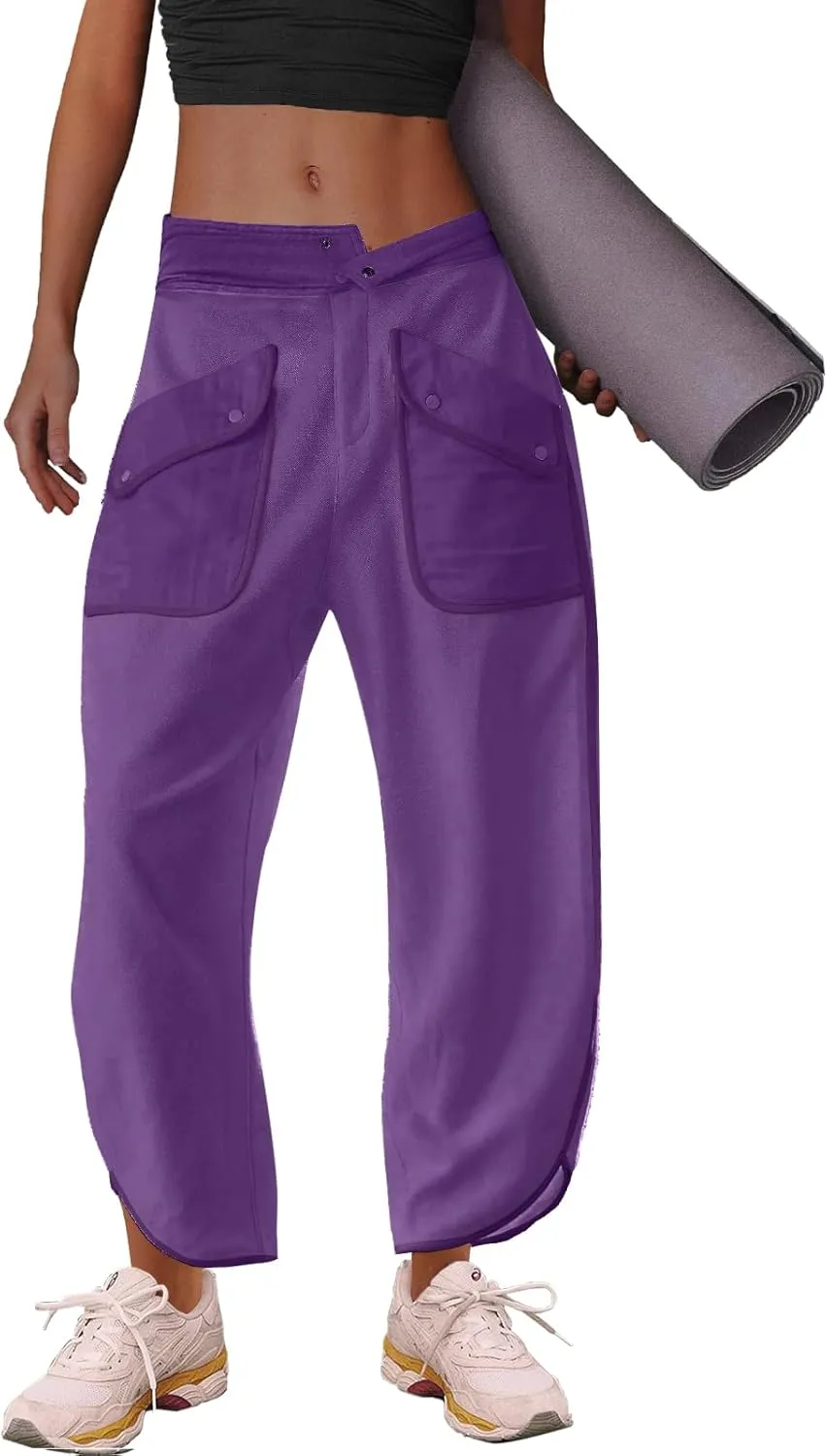 LAMISSCHE Oversized Barrel Lounge Pants Women Wide Leg Sweatpants with Pockets Baggy Cropped Pants