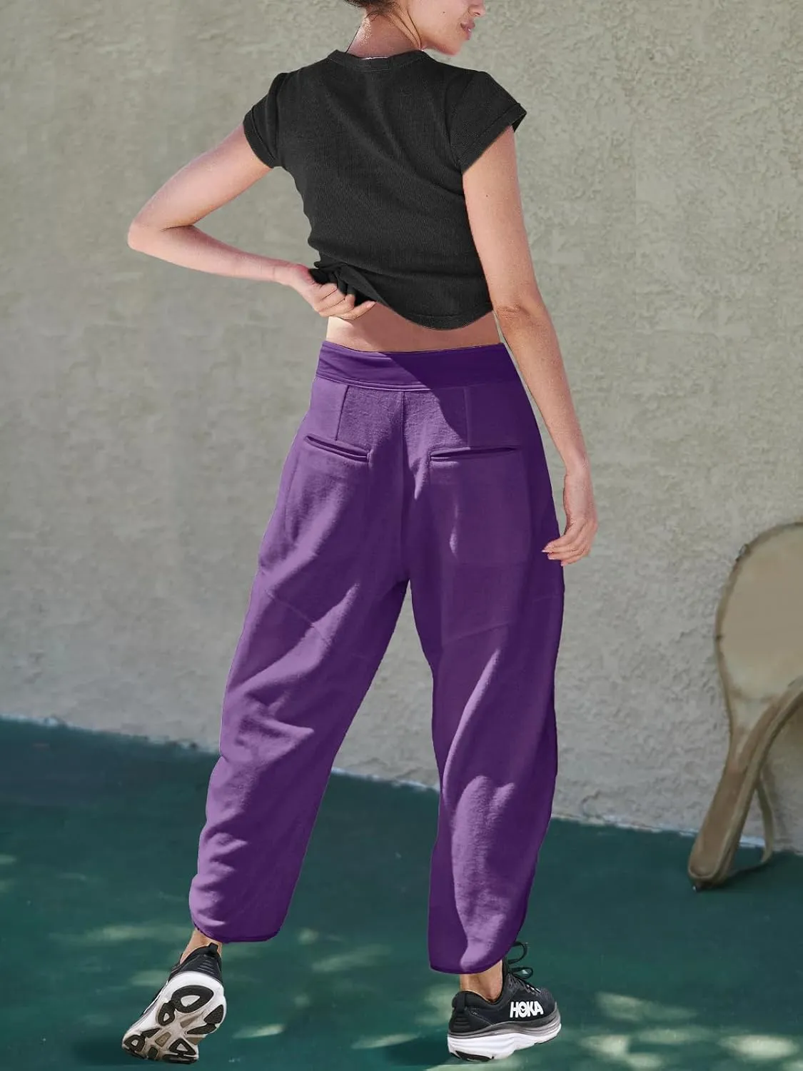 LAMISSCHE Oversized Barrel Lounge Pants Women Wide Leg Sweatpants with Pockets Baggy Cropped Pants