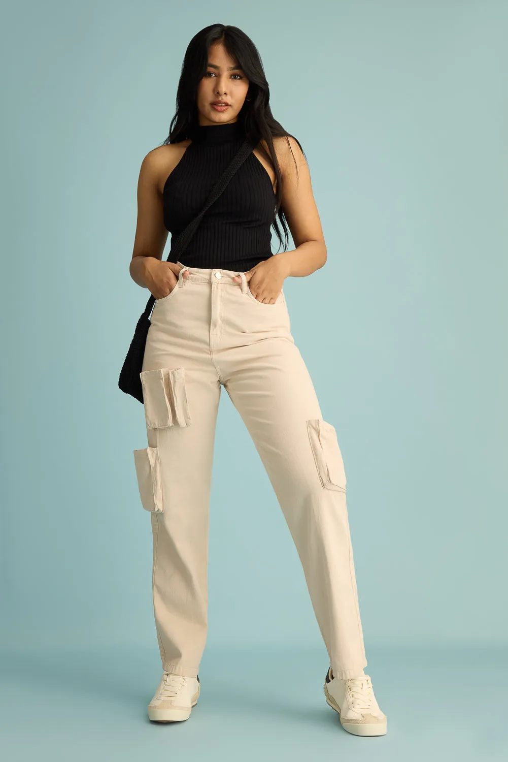 Latte Utility Straight Leg Jeans