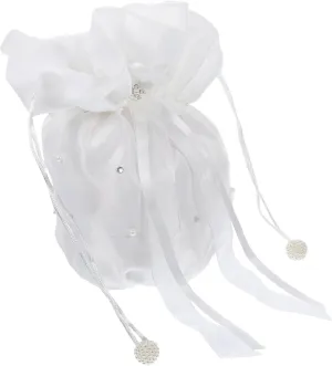 LIFKOME Wedding Dolly Bag Bridal Handbag in Milk Satin Pearl Rhinestone Decor Clutch Purse