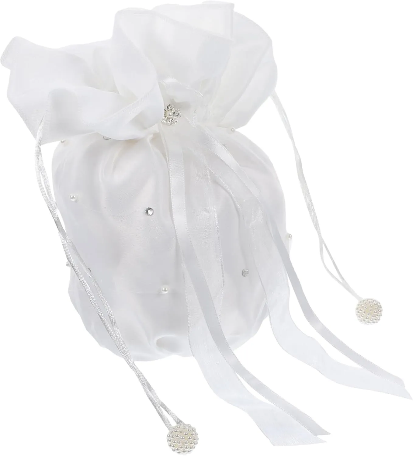 LIFKOME Wedding Dolly Bag Bridal Handbag in Milk Satin Pearl Rhinestone Decor Clutch Purse