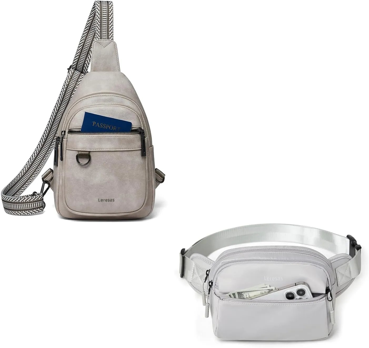 Light Grey Sling Bag and Nylon Belt Bag