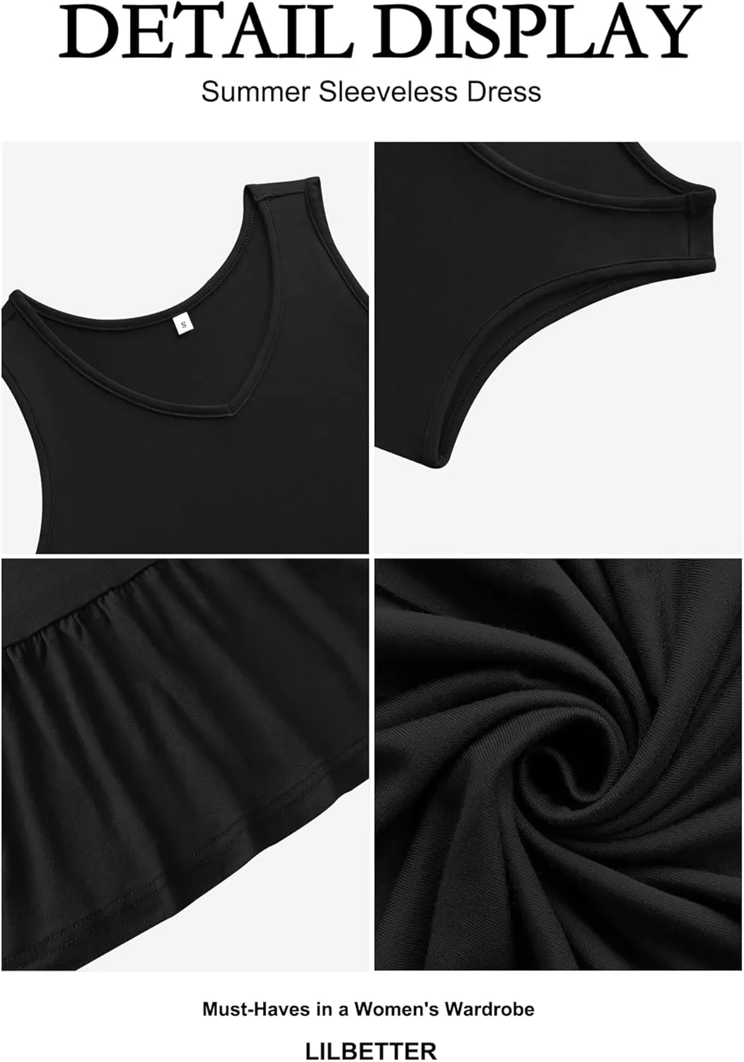 LILBETTER Women's Sleeveless Casual V Neck Summer Sundresses Pleated Ruffle Hem Knee Length Tank Dress with Pockets