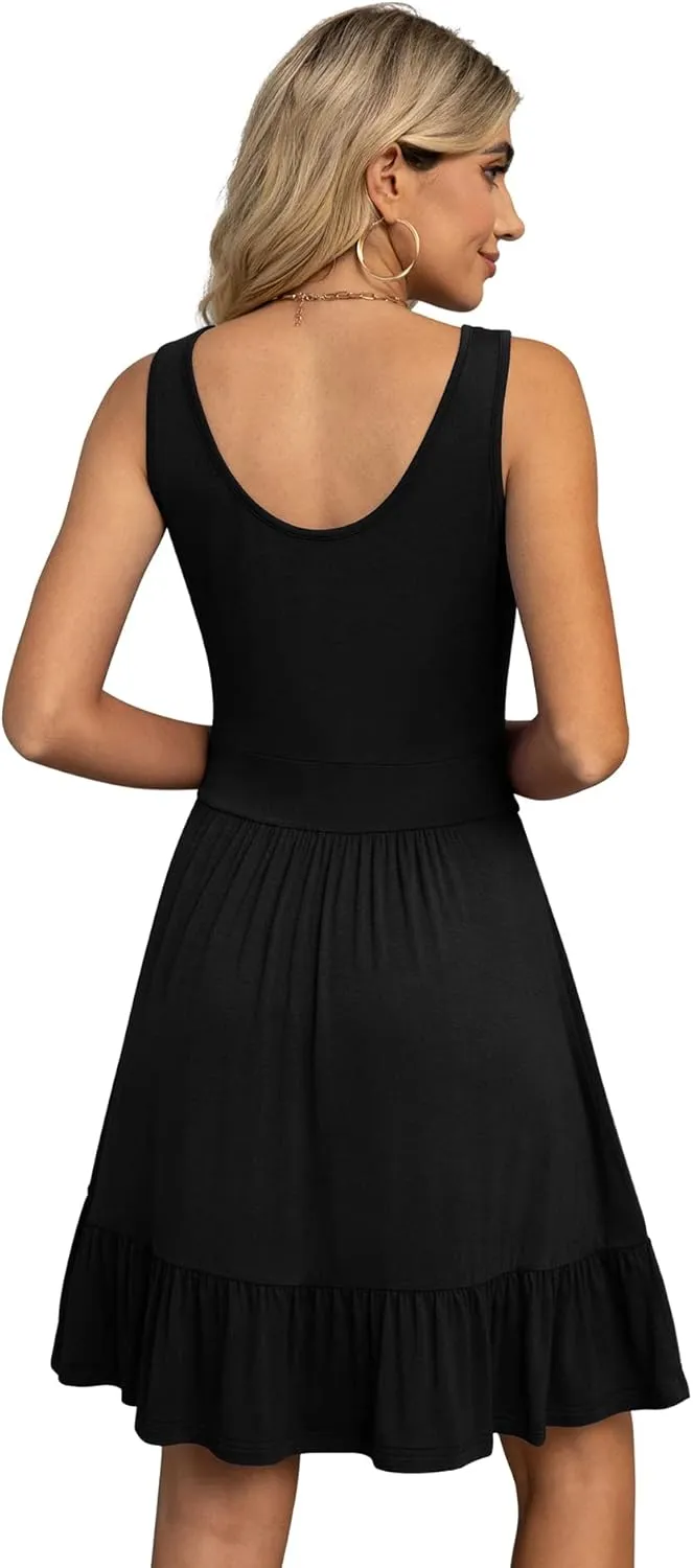 LILBETTER Women's Summer Casual U Neck Sundresses Pleated Knee Length Sleeveless Tank Dress