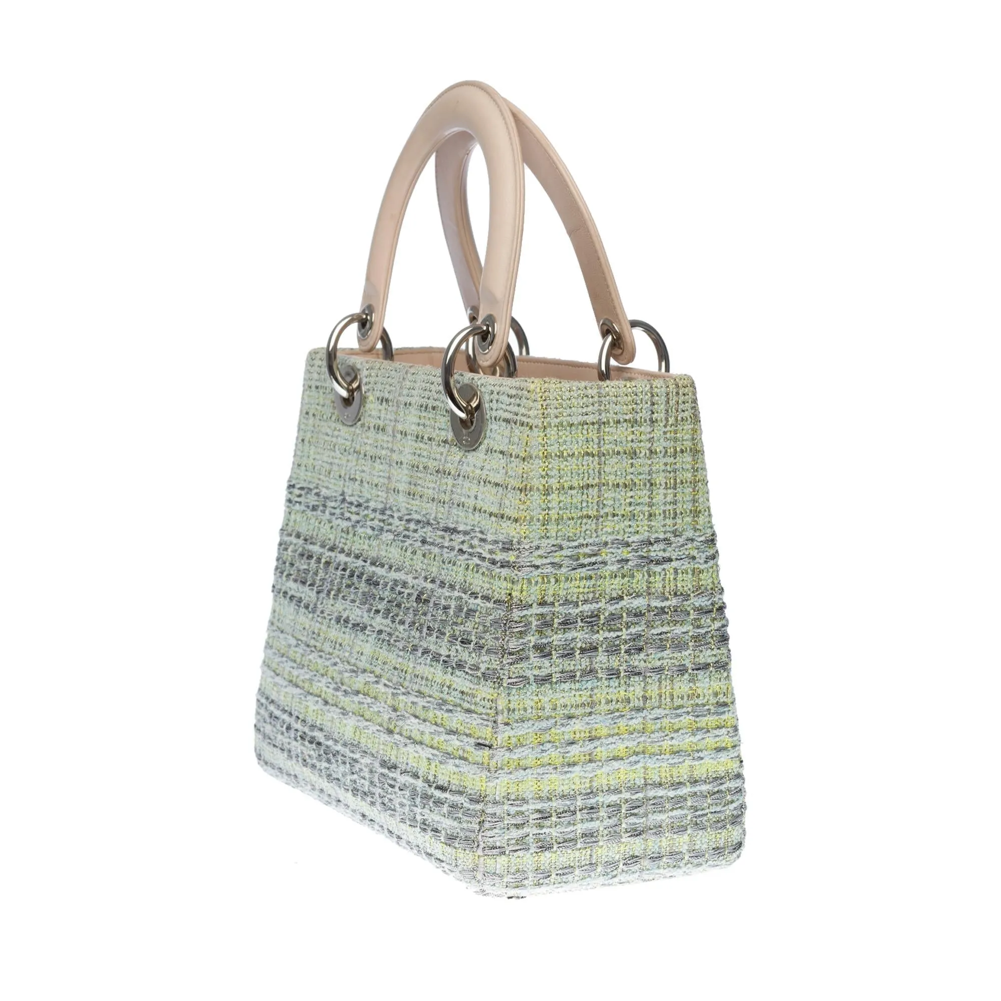 Limited Edition Lady Dior MM in Green Tweed and silver threads, SHW