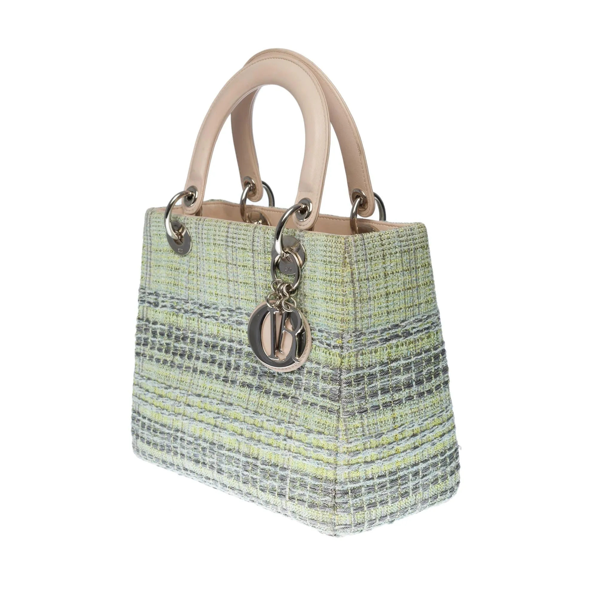Limited Edition Lady Dior MM in Green Tweed and silver threads, SHW