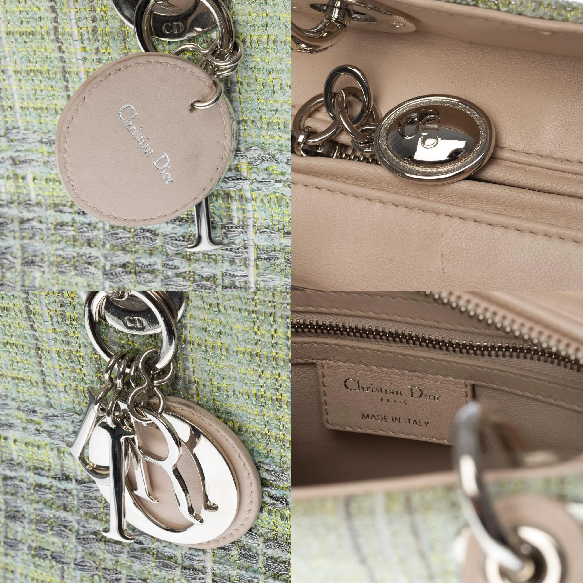 Limited Edition Lady Dior MM in Green Tweed and silver threads, SHW