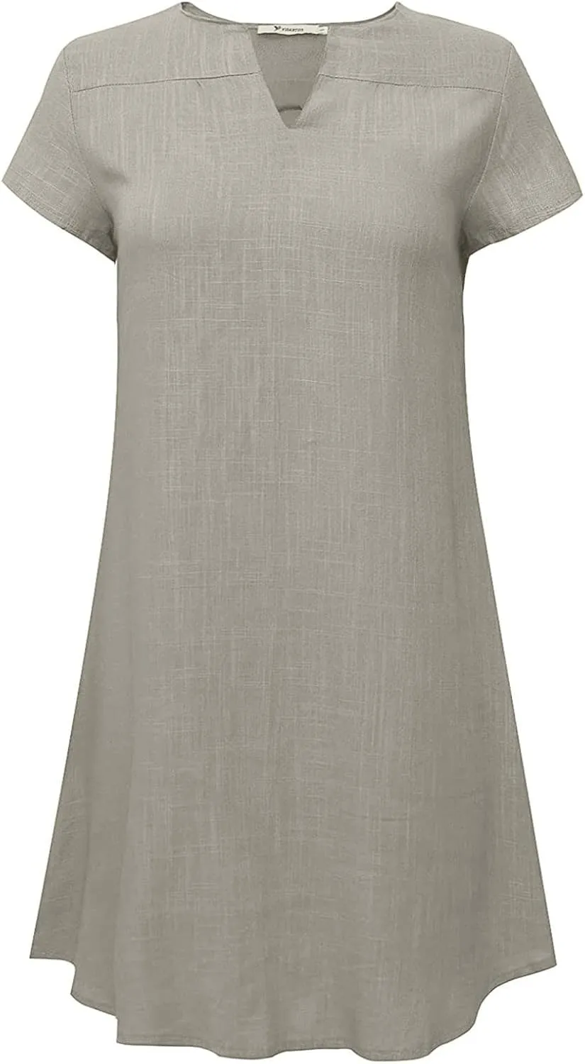 Linen Dress for Women Summer Dresses V Neck Cap Sleeve Sundress Beach Vacation Soft Plus Size Casual Mini Dress 2024