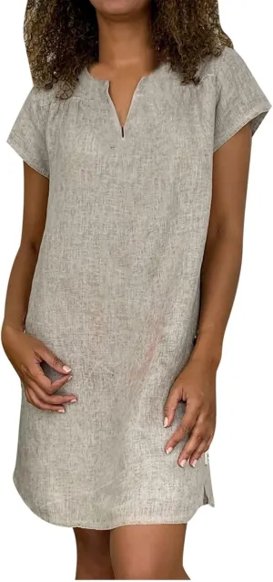 Linen Dress for Women Summer Dresses V Neck Cap Sleeve Sundress Beach Vacation Soft Plus Size Casual Mini Dress 2024