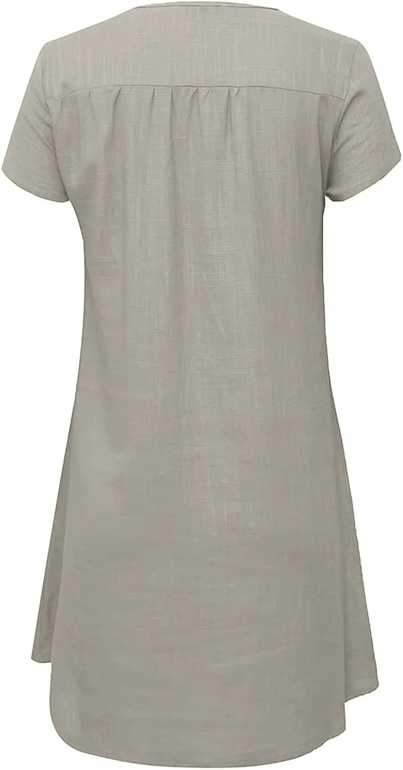 Linen Dress for Women Summer Dresses V Neck Cap Sleeve Sundress Beach Vacation Soft Plus Size Casual Mini Dress 2024
