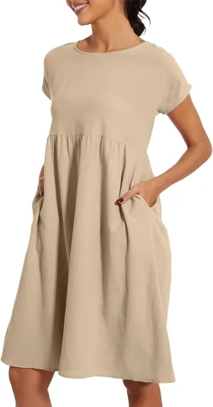 Linen Dresses for Women 2025 Dress Baggy Midi Dresses Plus Size Short Sleeves Dress Sundress with Pockets