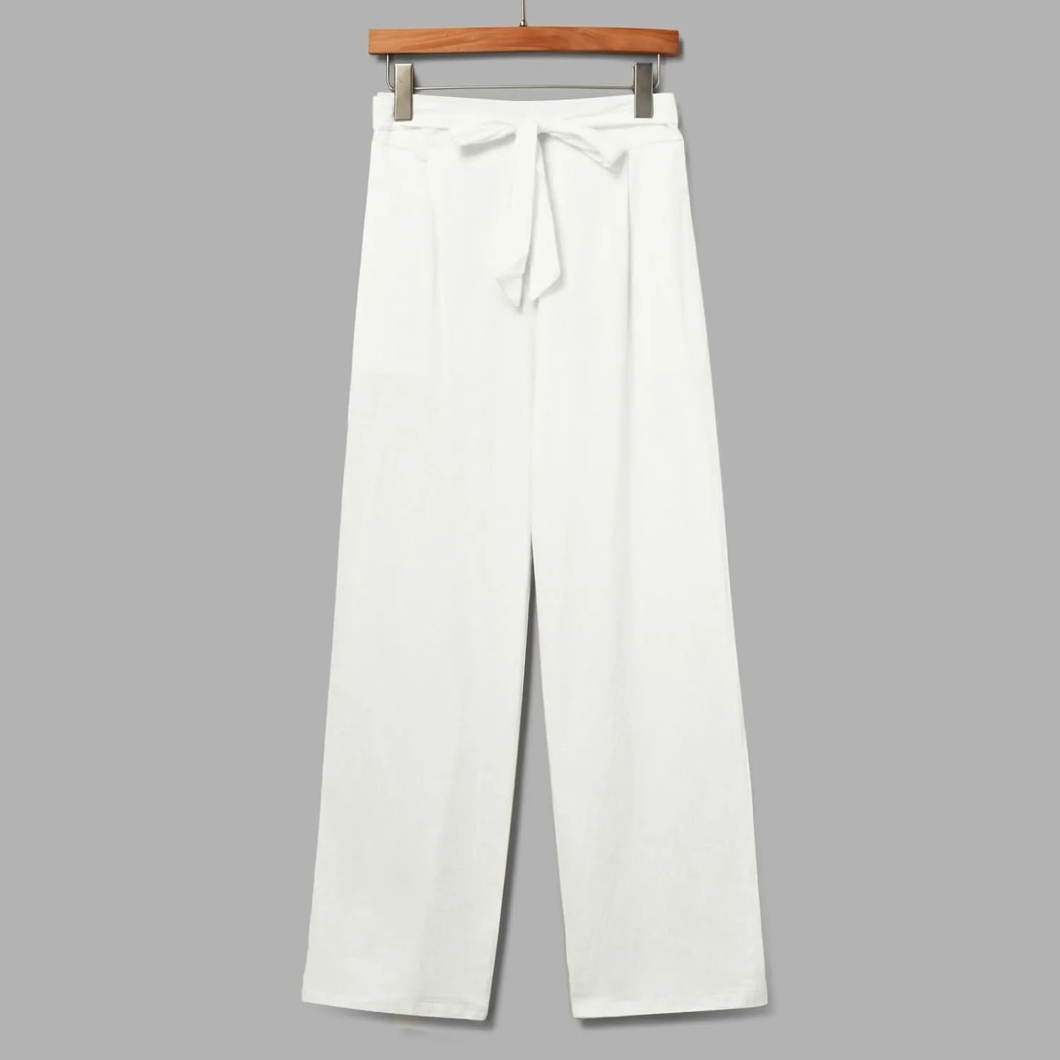 Linen Pants Women Summer Straight Leg High Waisted Work Pants with Pockets Plus Size Elastic Waist Pants Trousers