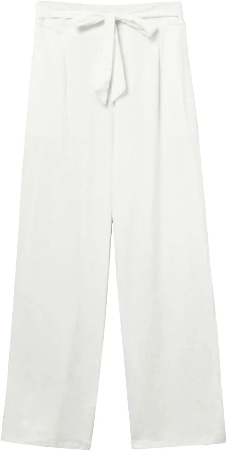 Linen Pants Women Summer Straight Leg High Waisted Work Pants with Pockets Plus Size Elastic Waist Pants Trousers