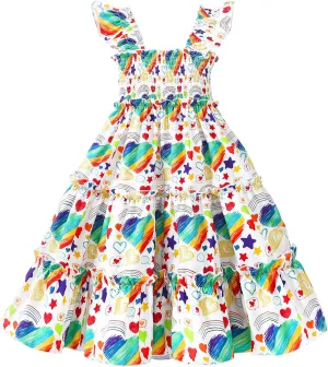 Little Girl Twirl Dress Kids Sleeveless Ruffle Tiered Smocked Dresses Girls Summer Outfits Beach Sundress