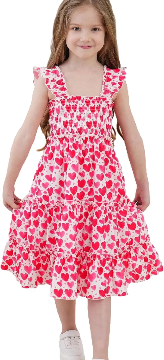 Little Girl Twirl Dress Kids Sleeveless Ruffle Tiered Smocked Dresses Girls Summer Outfits Beach Sundress