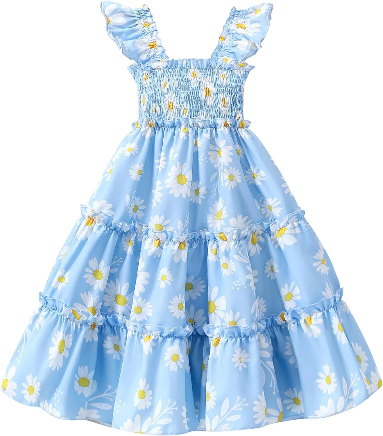 Little Girl Twirl Dress Kids Sleeveless Ruffle Tiered Smocked Dresses Girls Summer Outfits Beach Sundress